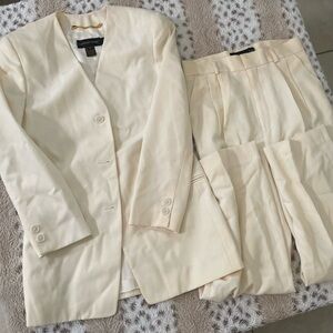 Giorgio Armani Cream Dress with 3/4 Cuffed Sleeves and Mandarin Collar